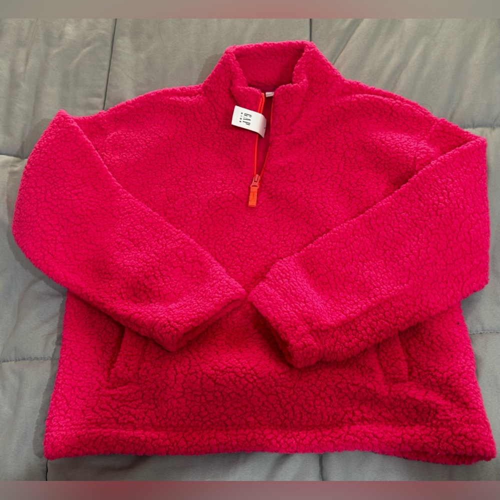 GAP KIDS sherpa quarter zip pullover sweater front pockets  pink size XXL